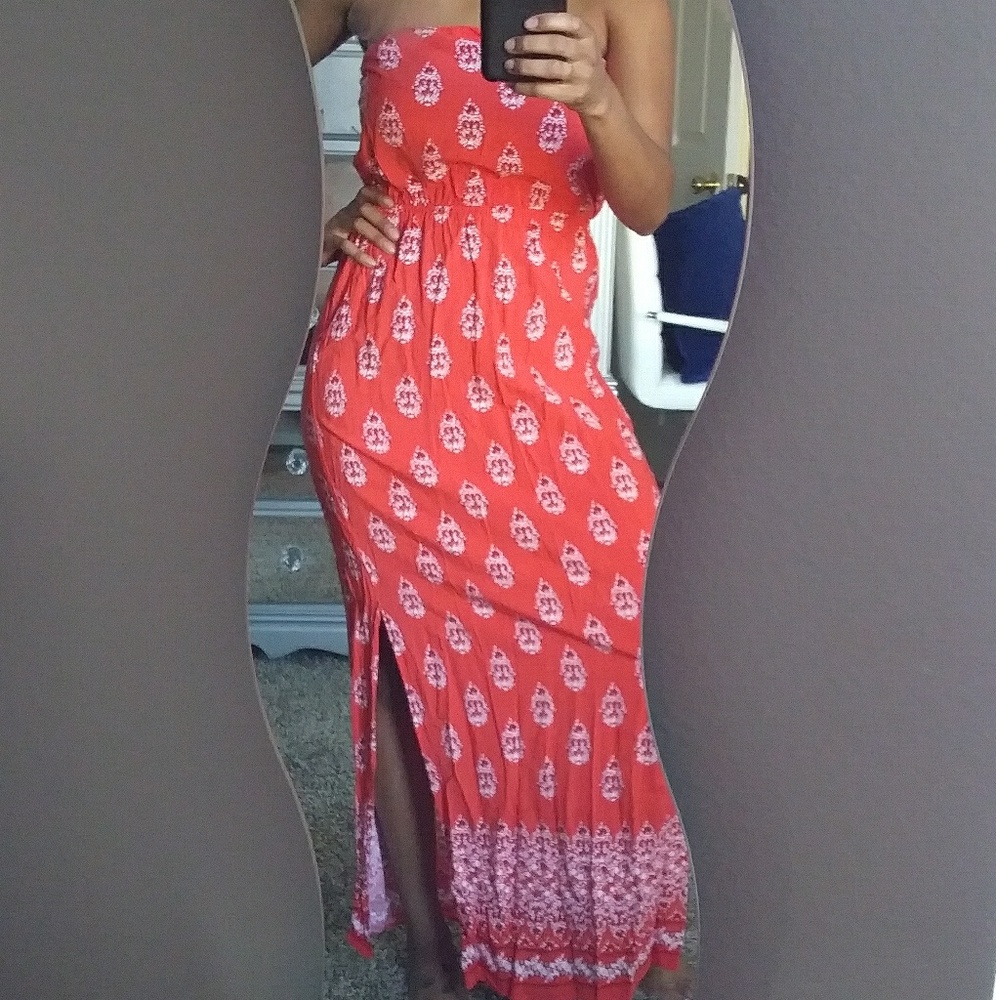 Old Navy Orange Floral Long Maxi Dress Sz Medium